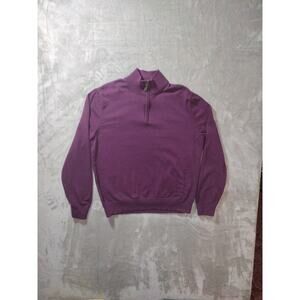 Jos A Bank Traveler 1/4 Zip Sweater Mens L Purple Pima Cotton Preppy Academia